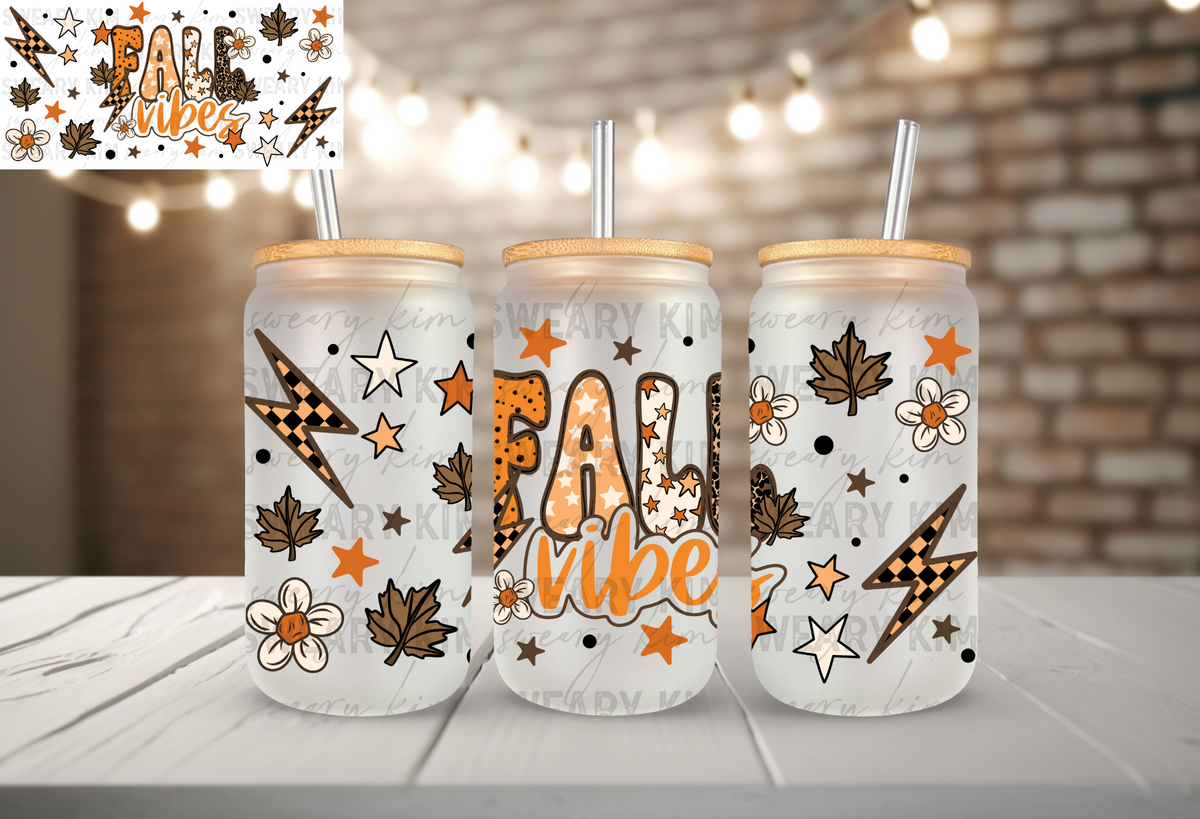 Bubble Letter Fall Vibes UV Dtf 16oz glass can wrap