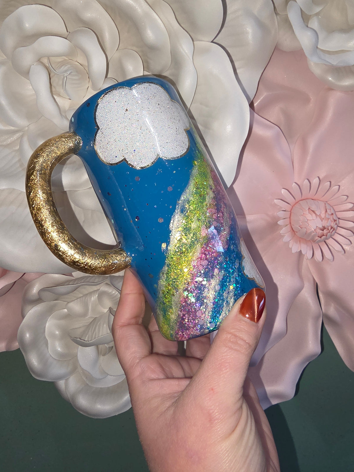 16oz Blue Rainbow Cloud Glitter Epoxy Tumbler