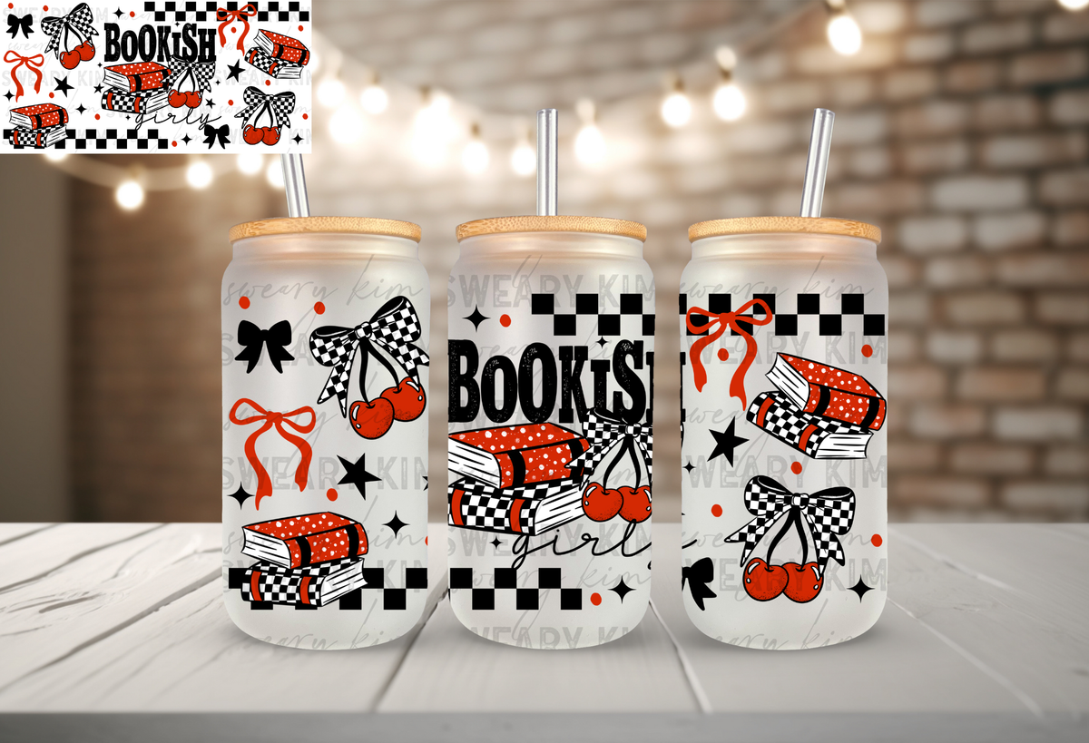 Exclusive Bookish Girly Cherries UV Dtf 16oz glass can wrap