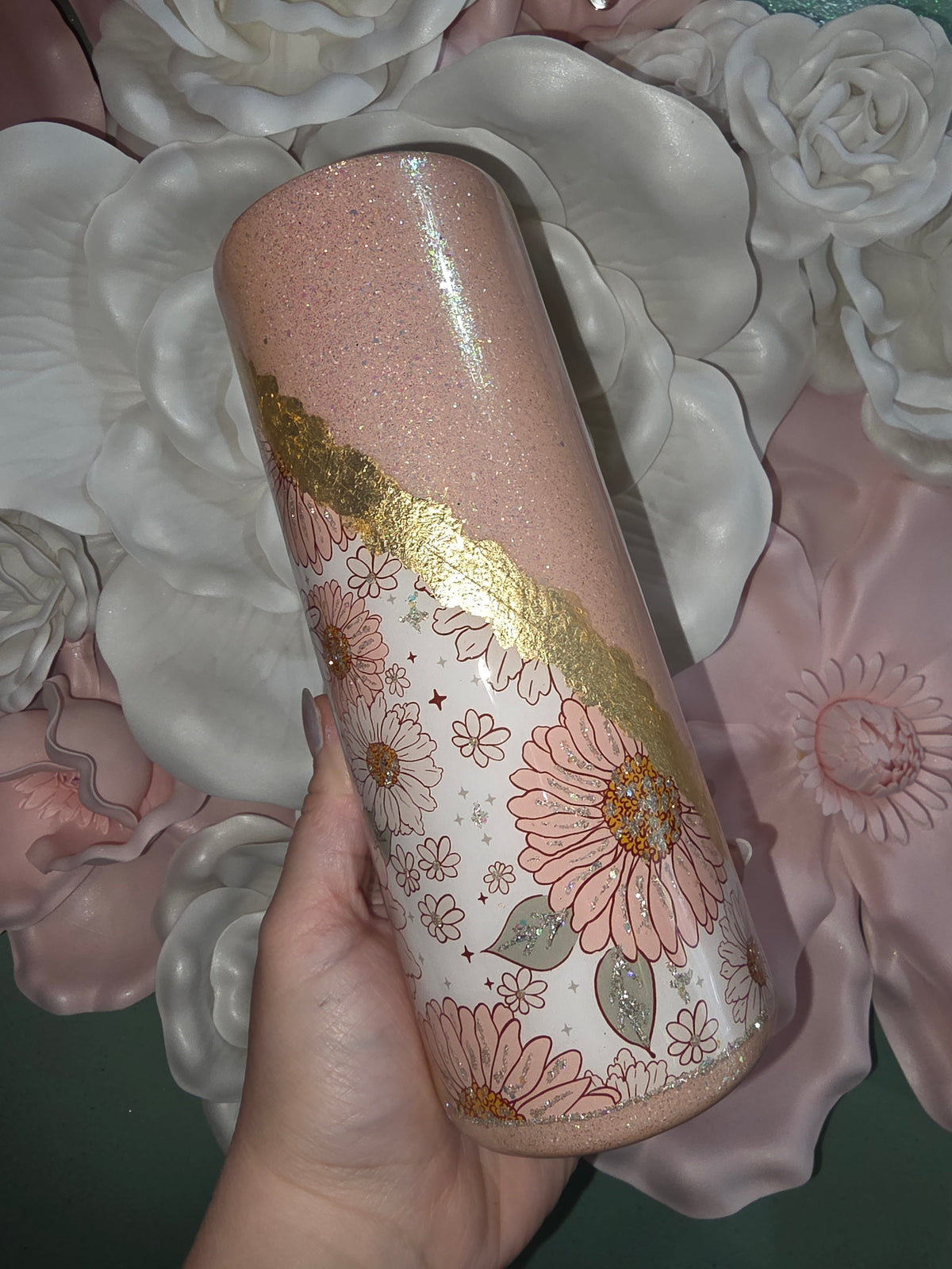 20oz Floral Foil/Glitter Accent Epoxy Tumbler