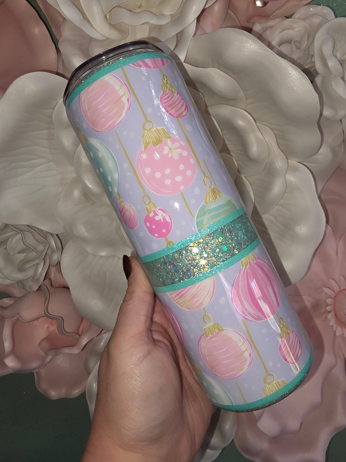 Minty Green Glitter Gift Bow Epoxy Tumbler