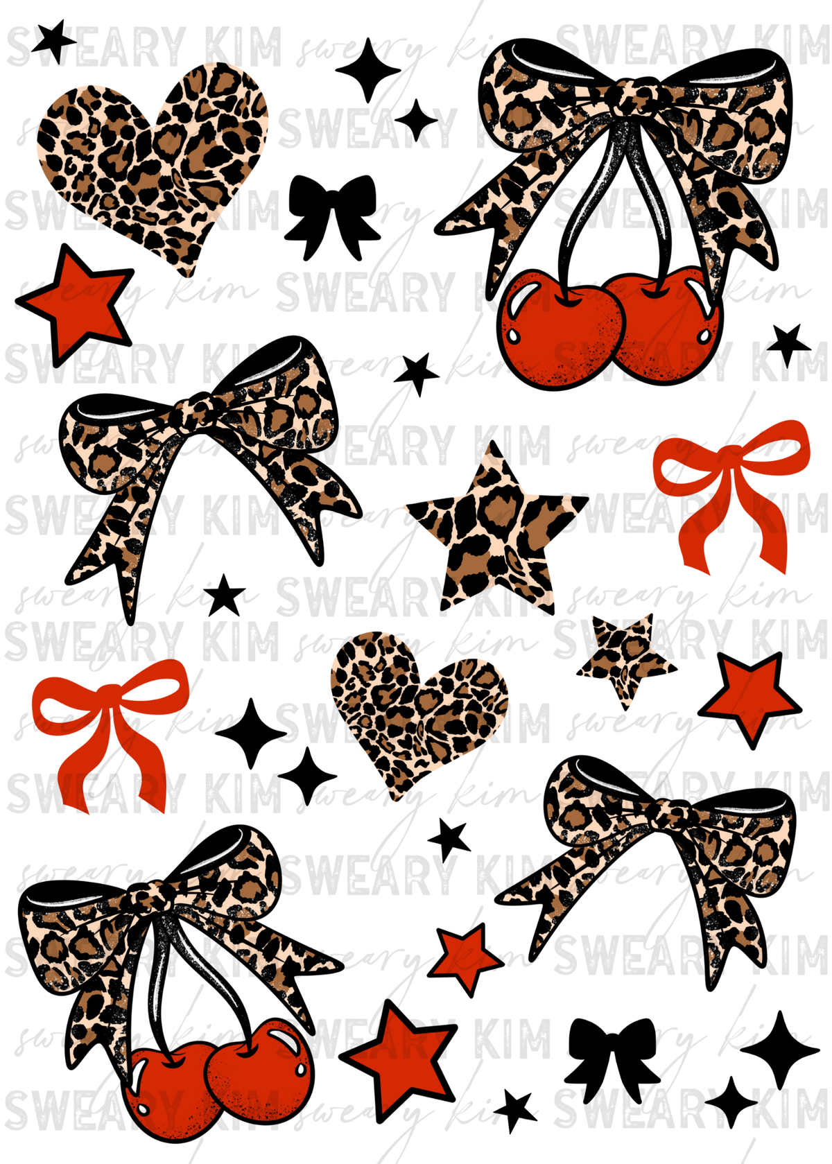 Exclusive Leopard Bow Cherries UV Dtf Element Sheet