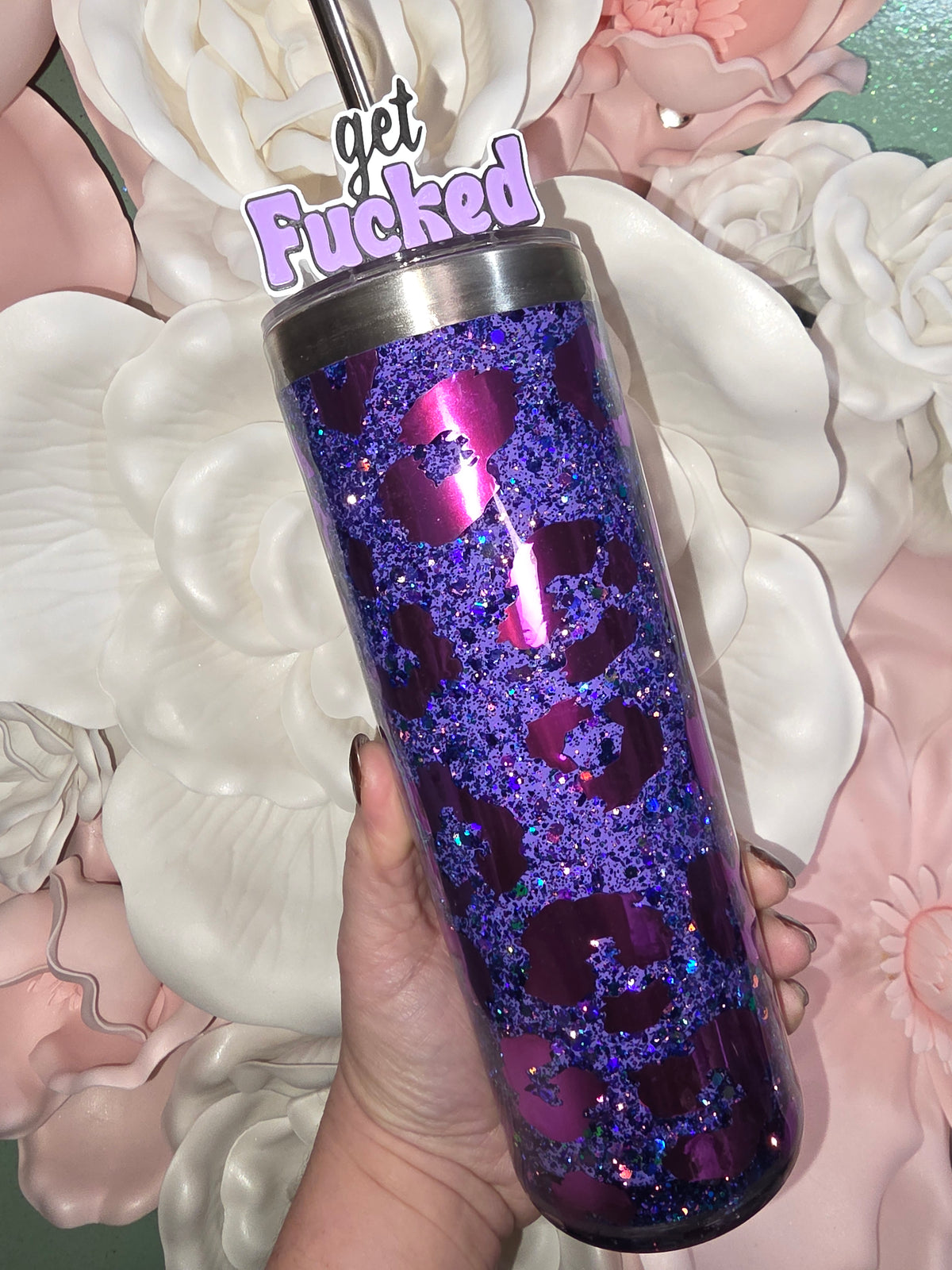 Leopard Cheetah Glitter Snow Globe Tumbler