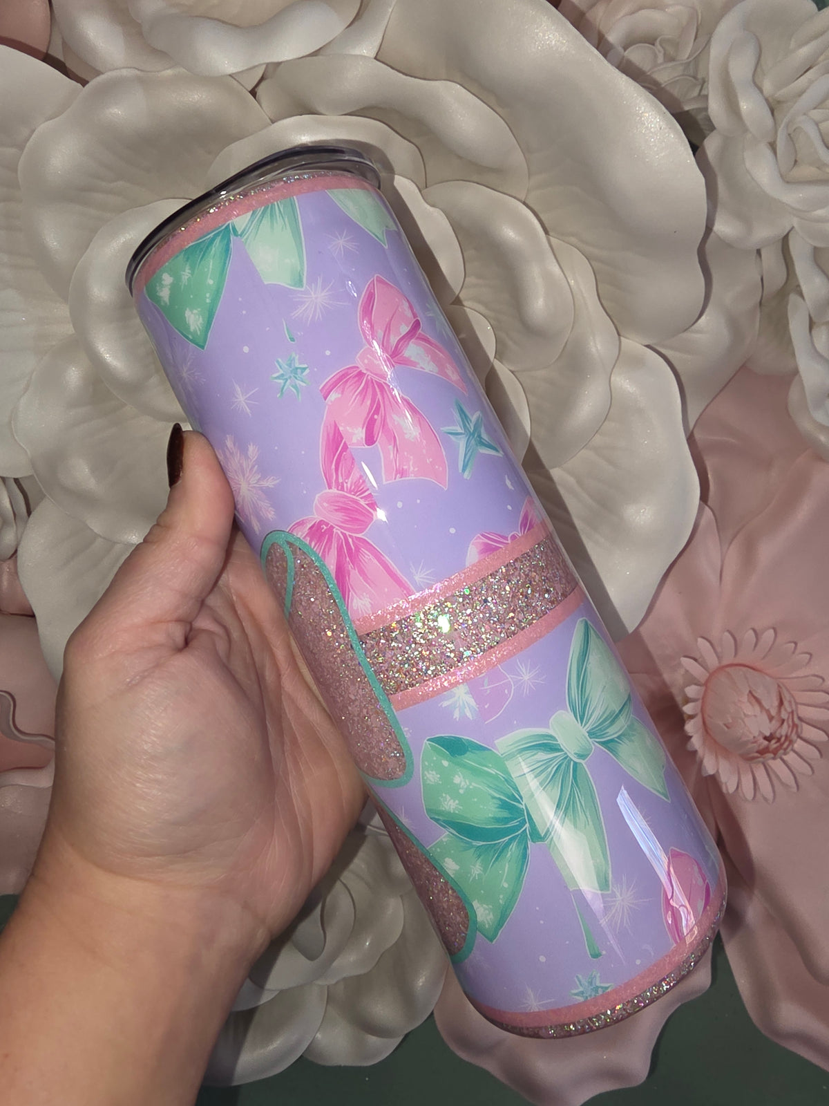 Pink Glitter Gift Bow Epoxy Tumbler