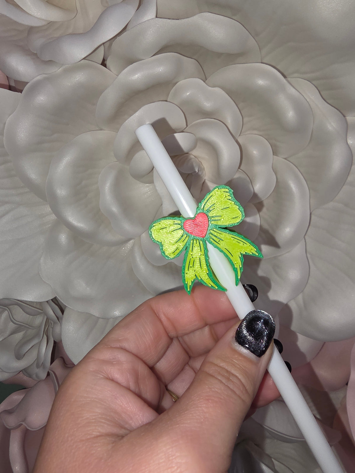 Green Man Fuzzy Bow Straw Topper