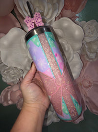 Pink Shimmer Bow Glitter Snow Globe Tumbler