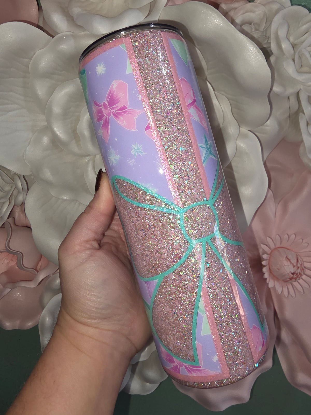 Pink Glitter Gift Bow Epoxy Tumbler