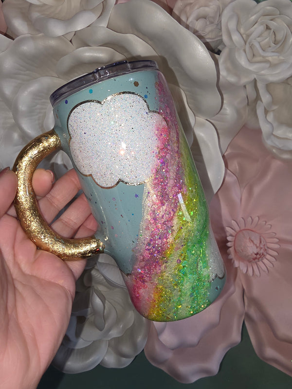 16oz Mint Rainbow Cloud Glitter Epoxy Tumbler