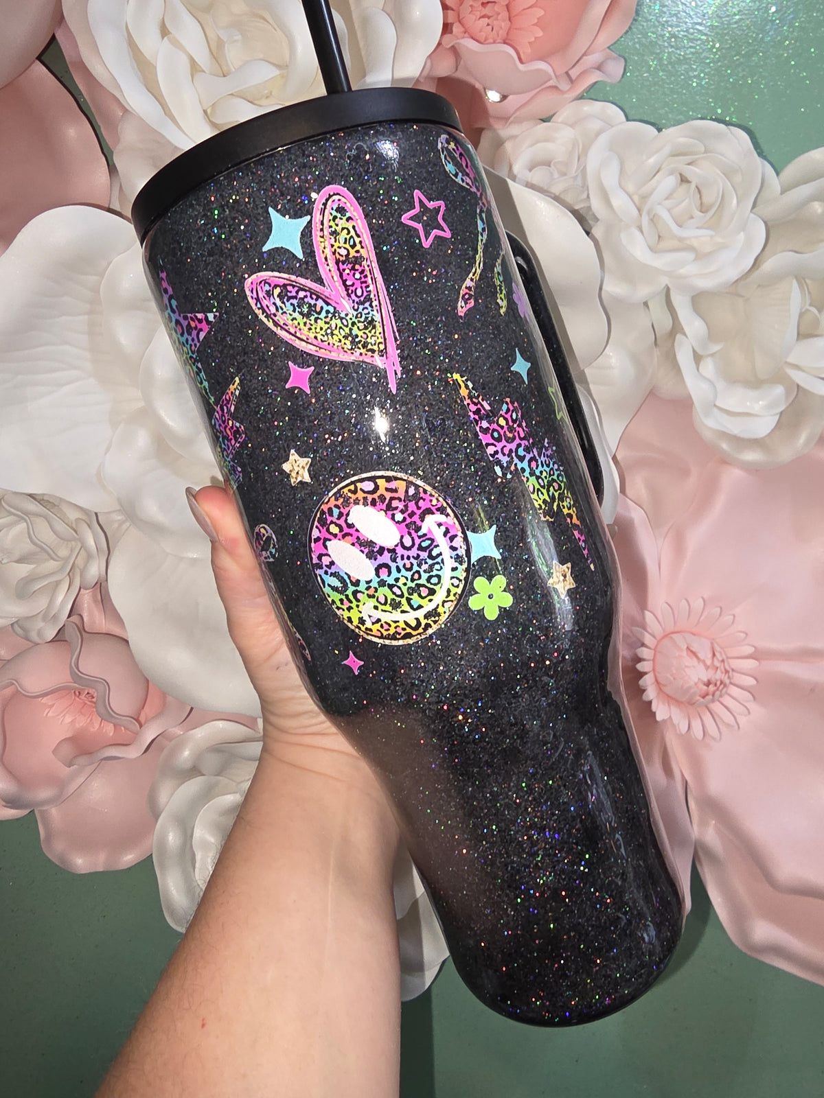 40oz Rainbow Leopard Mama Glitter Epoxy Tumbler