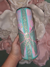 Minty Green Glitter Gift Bow Epoxy Tumbler