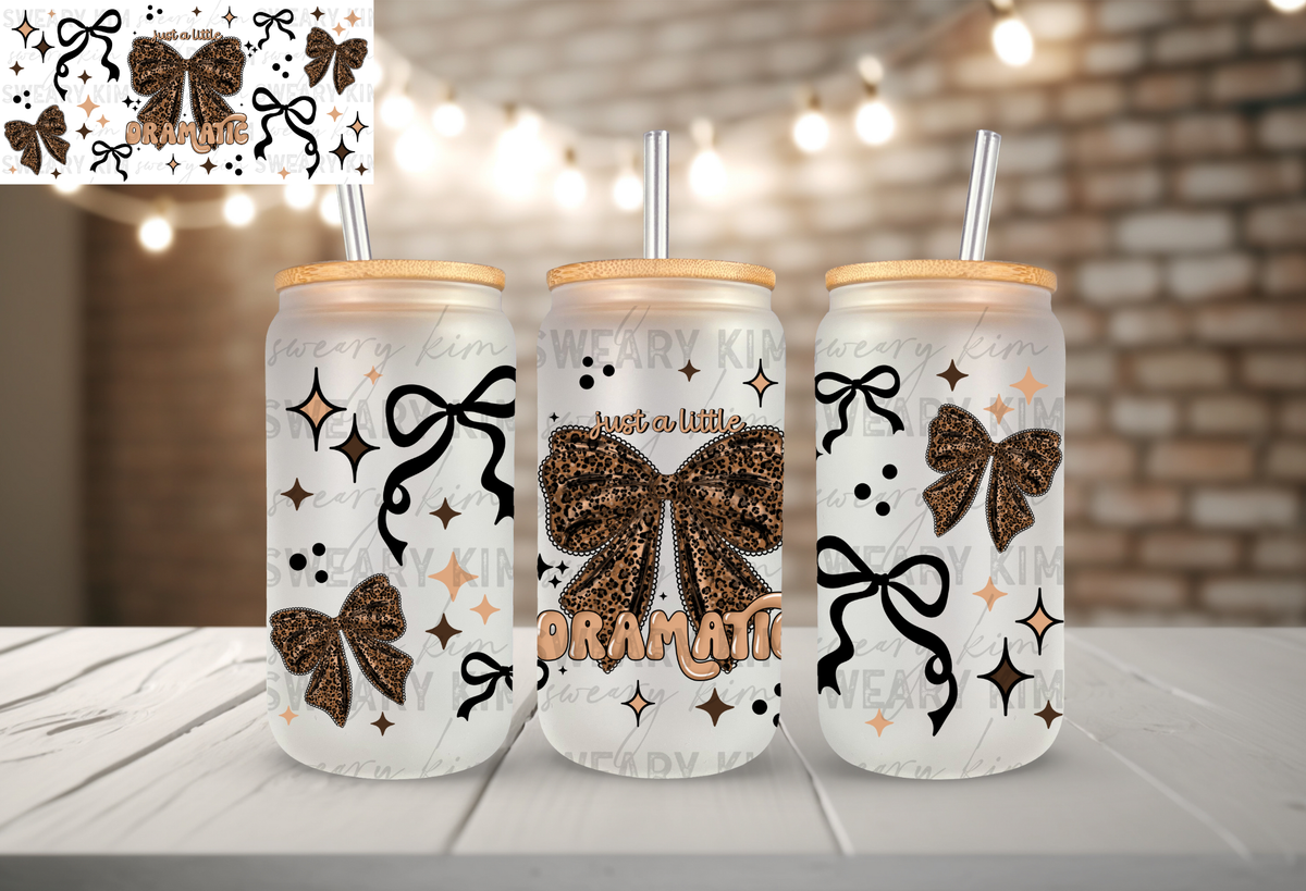Dramatic Leopard Bow UV Dtf 16oz glass can wrap