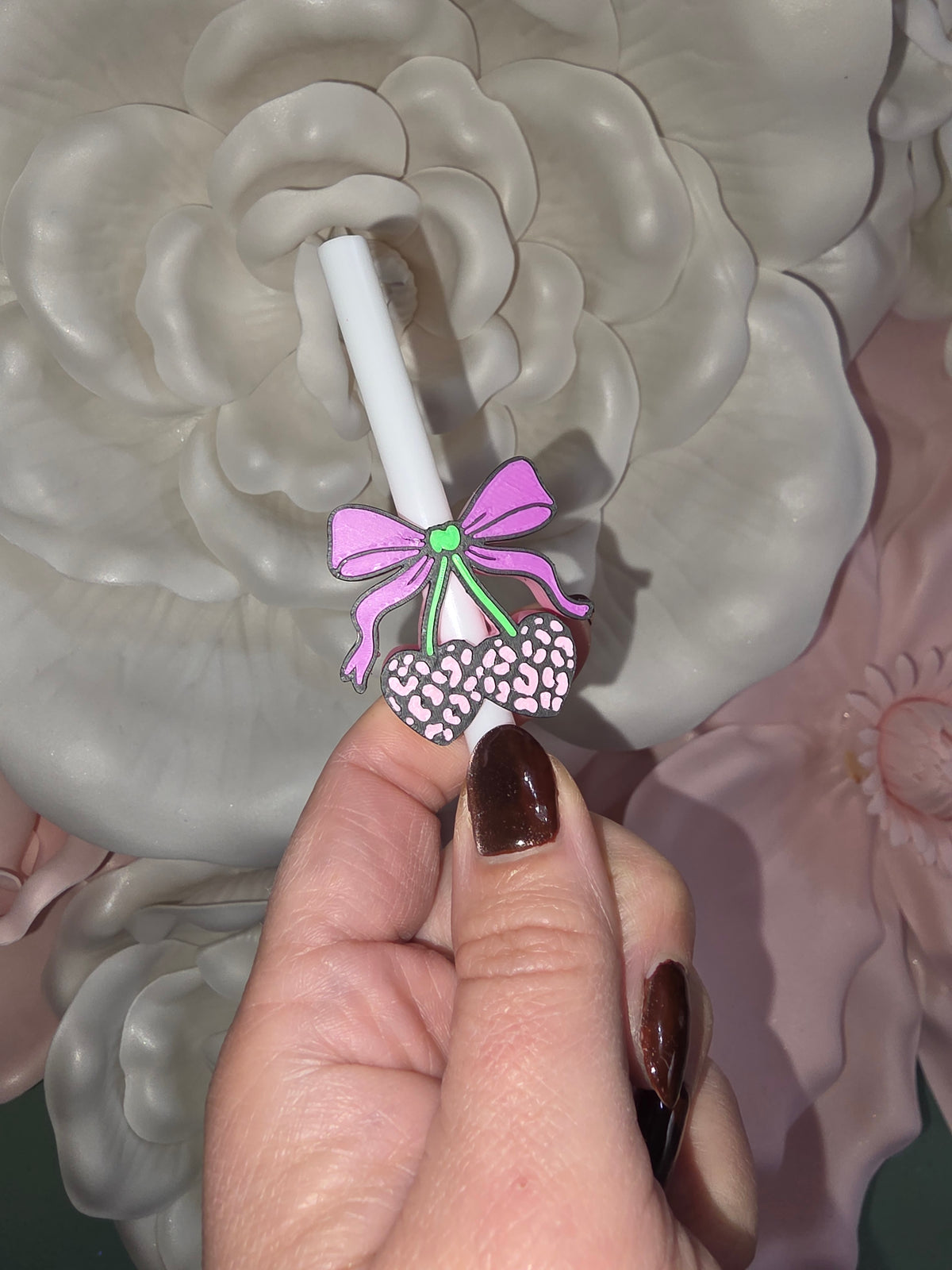 Cheetah Heart Cherries Straw Topper