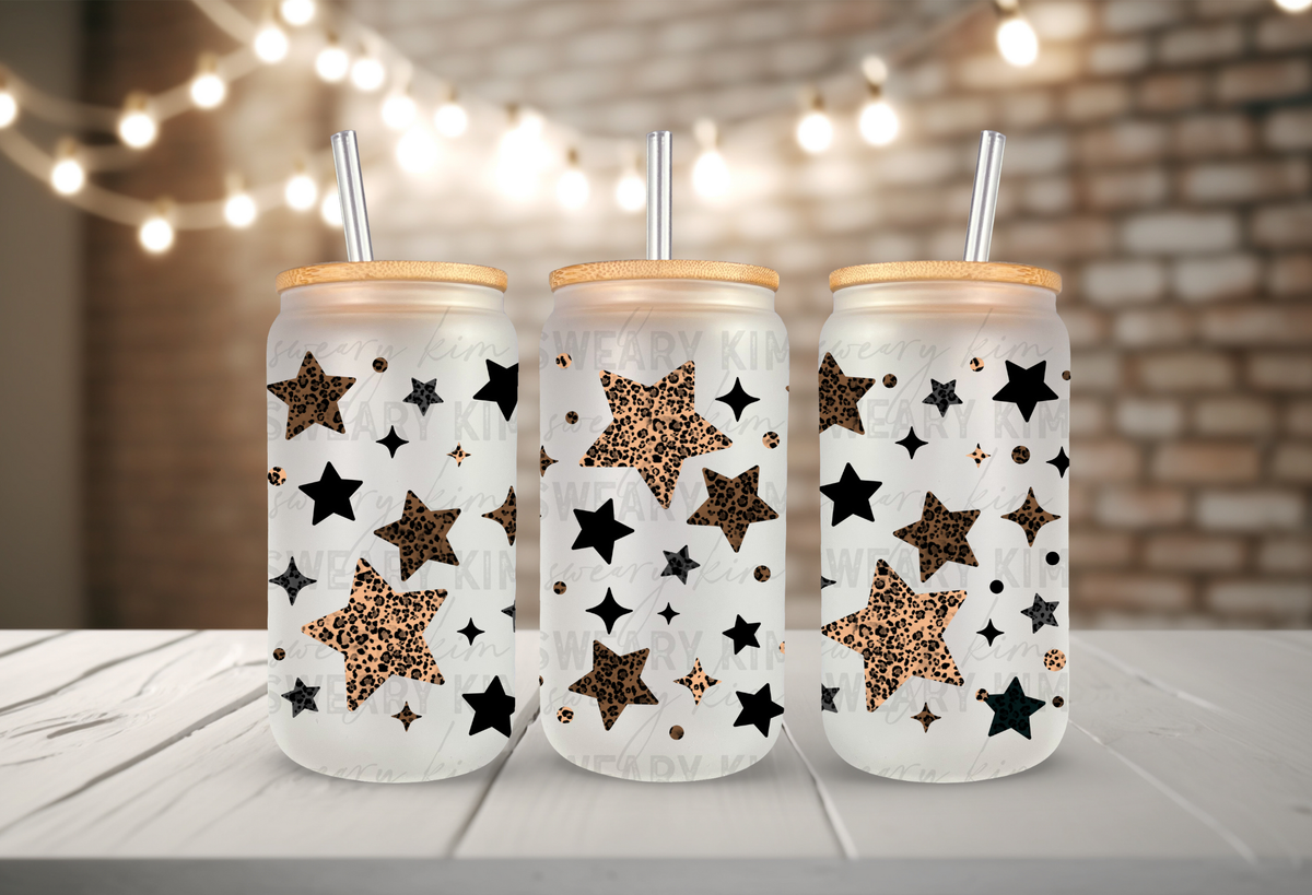 Cheetah Stars UV Dtf 16oz glass can wrap