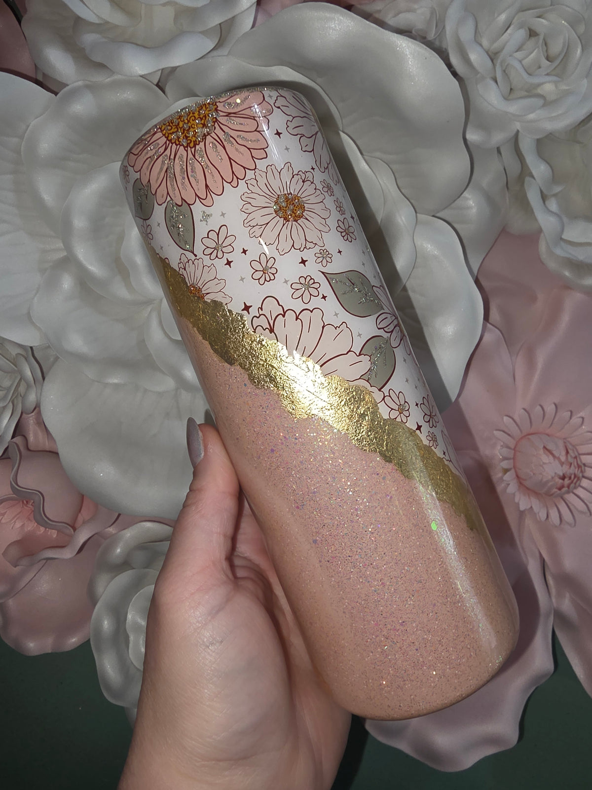20oz Floral Foil/Glitter Accent Epoxy Tumbler