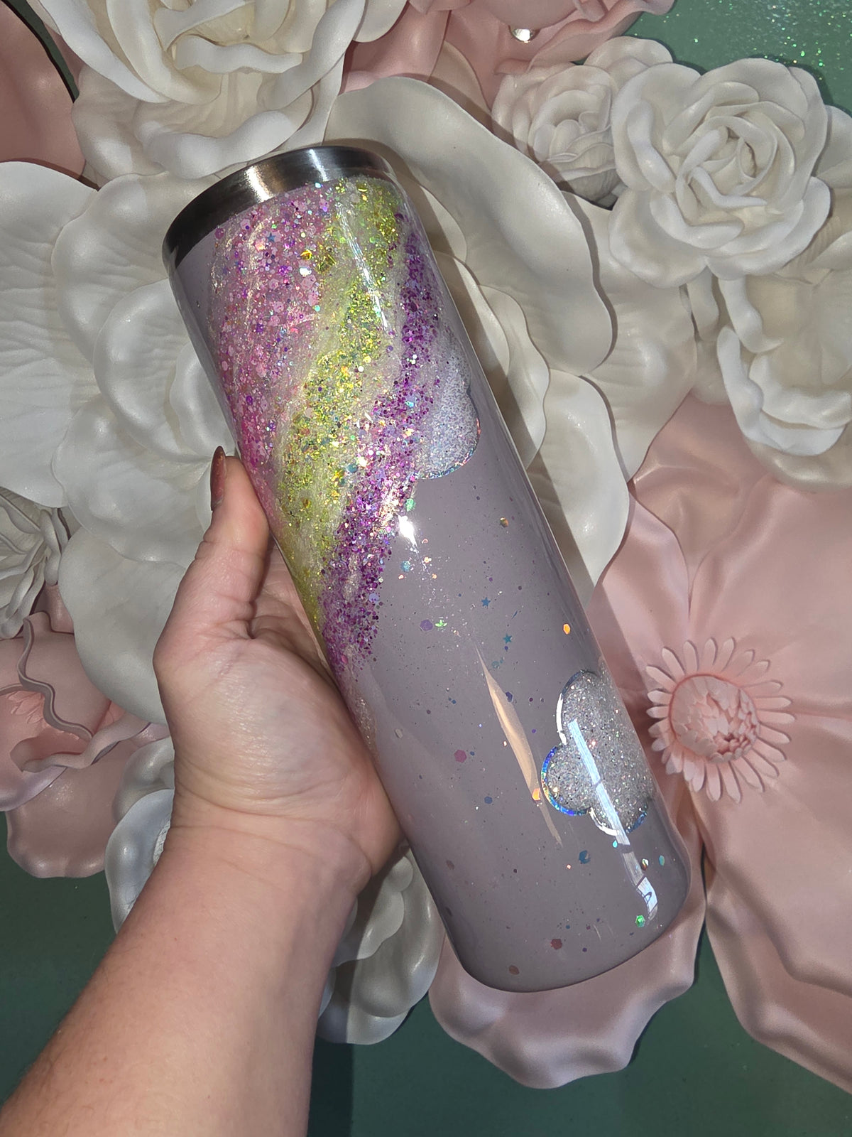 30oz Lilac Rainbow Cloud Glitter Snow Globe Tumbler