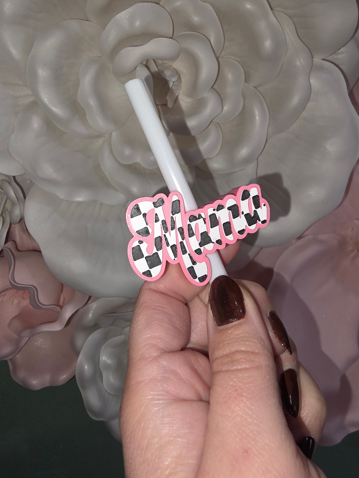 Checkered Mama Straw Topper