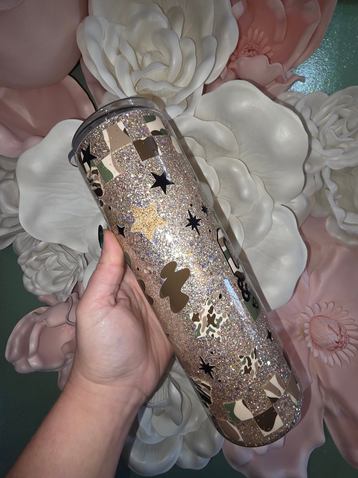 Raised On Chaos Camo Glitter Epoxy Tumbler