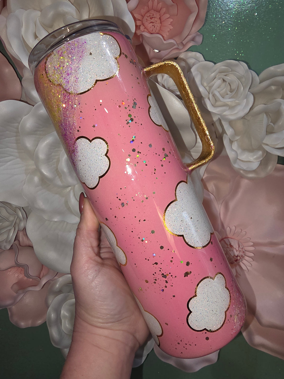30oz Pink Rainbow Cloud Glitter Epoxy Tumbler