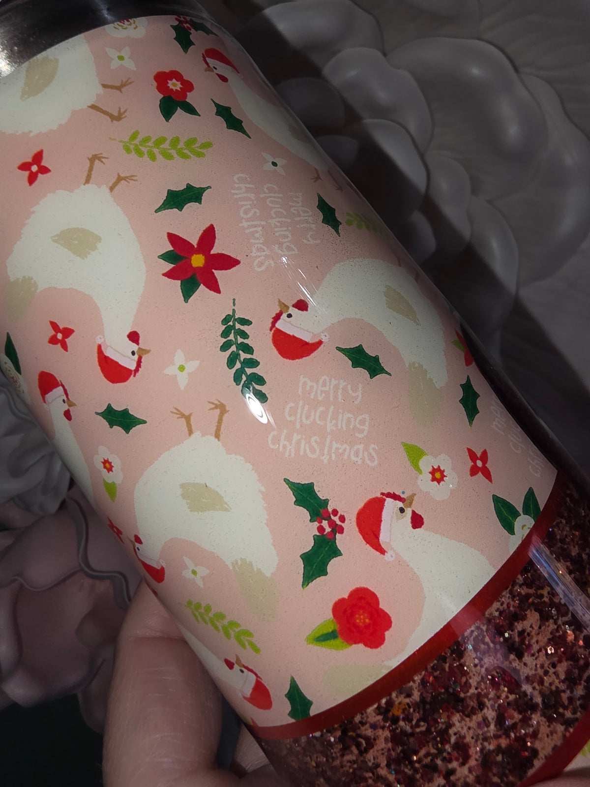 Merry Clucking Christmas Glitter Snow Globe Tumbler
