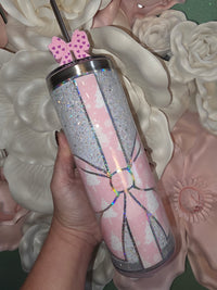 White & Pink Bow Glitter Snow Globe Tumbler