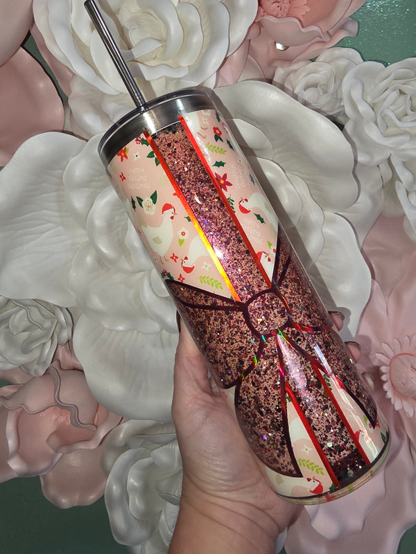 Merry Clucking Christmas Glitter Snow Globe Tumbler