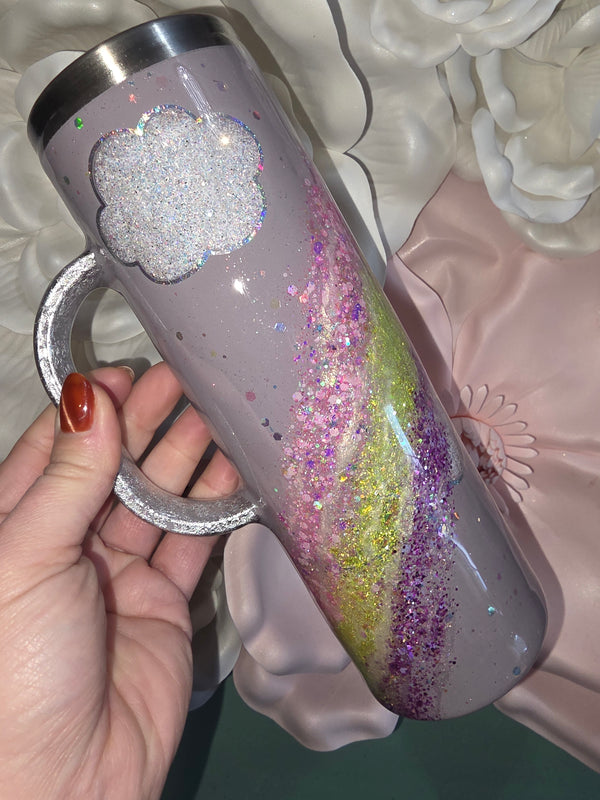 30oz Lilac Rainbow Cloud Glitter Snow Globe Tumbler