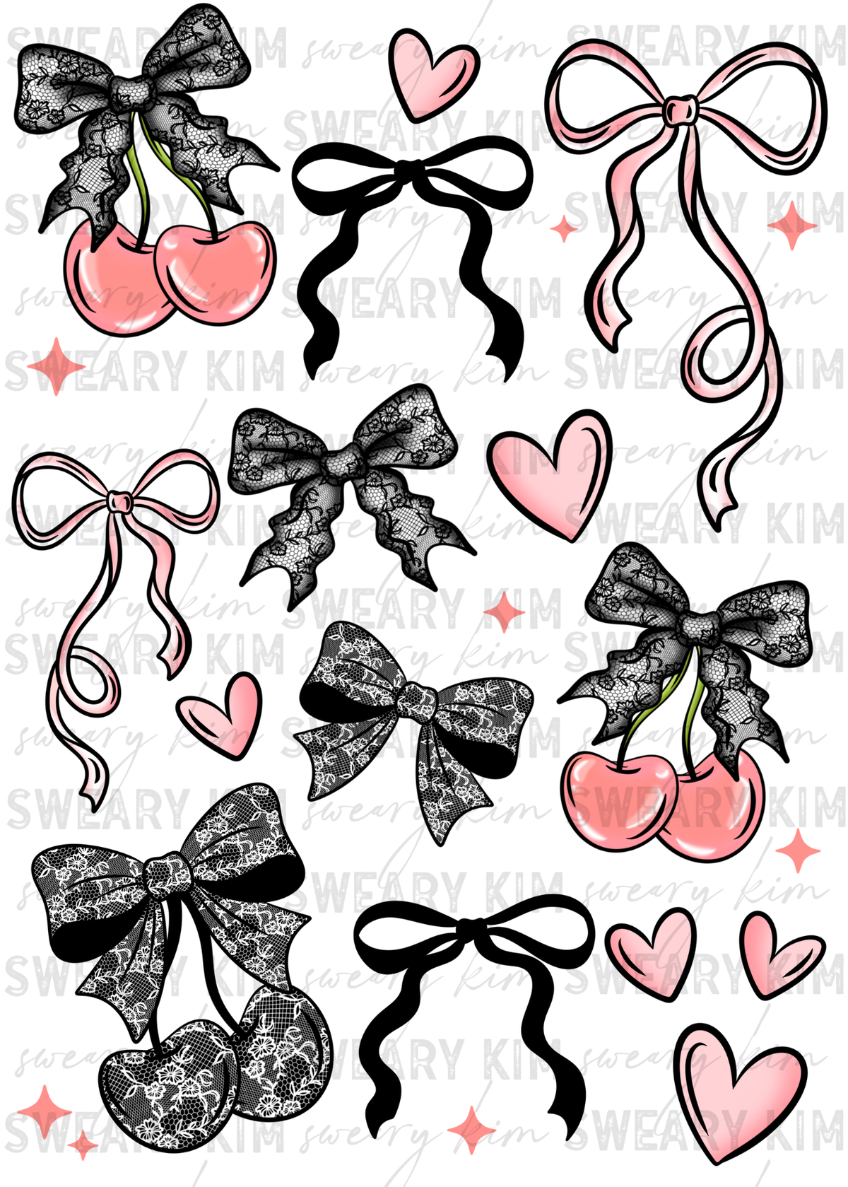 Exclusive Lacey Bow Cherries UV Dtf Element Sheet