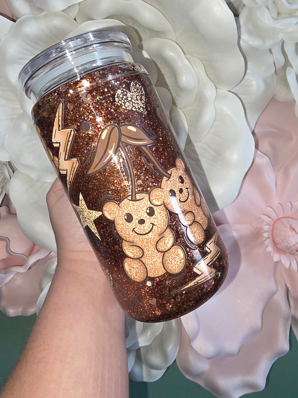 Leopard Print Bear Snow Globe Tumbler w/ Handle