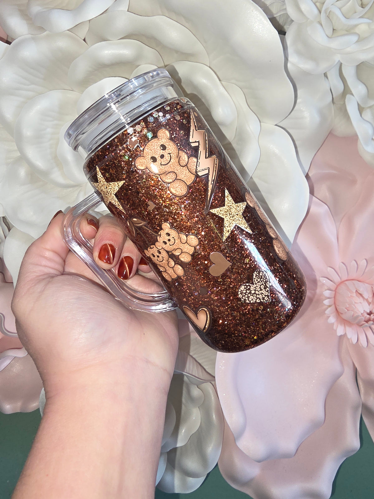 Leopard Print Bear Snow Globe Tumbler w/ Handle