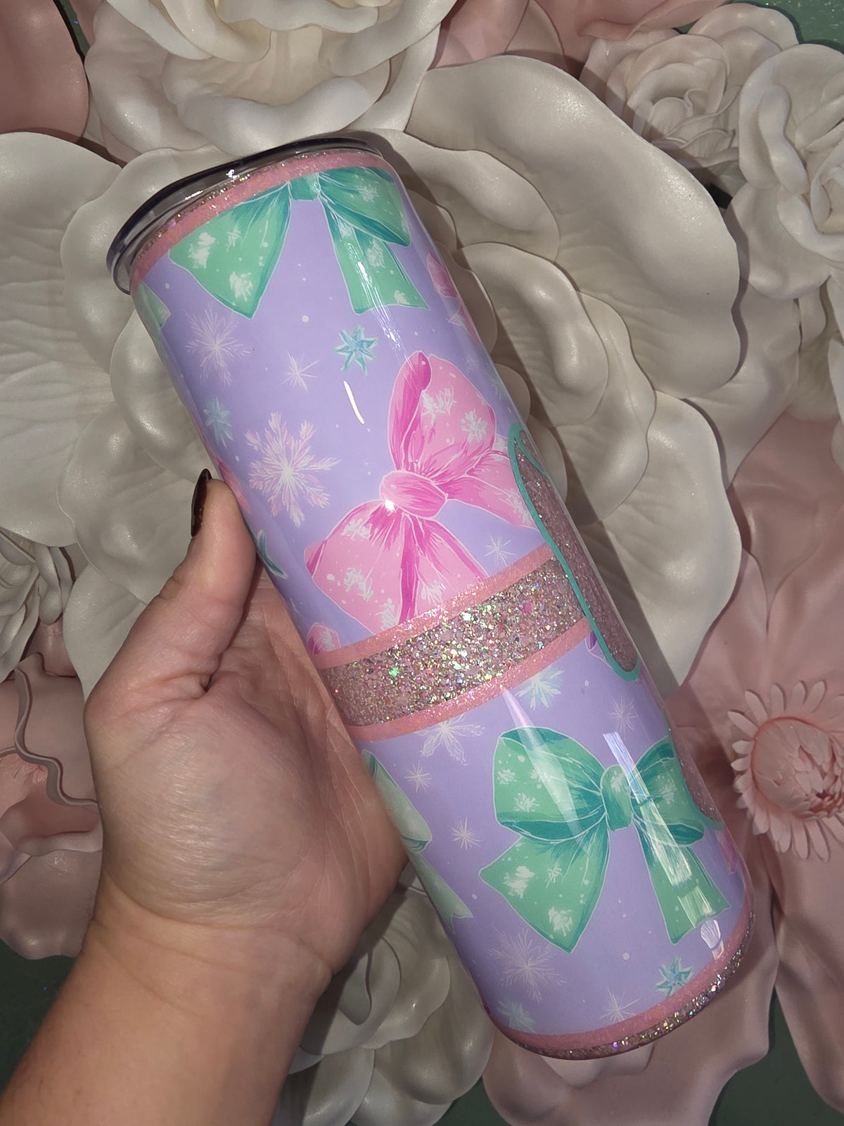 Pink Glitter Gift Bow Epoxy Tumbler