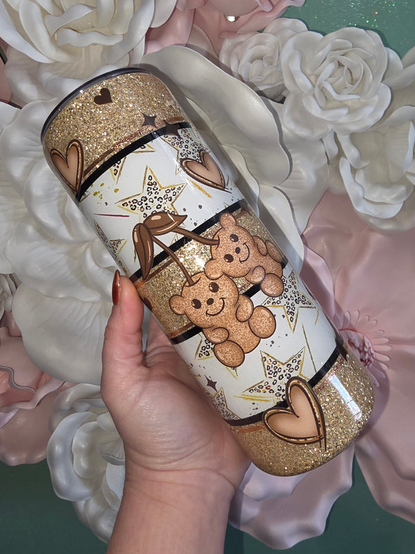 Leopard Print Bear Glitter Epoxy Tumbler