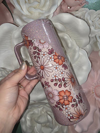 30oz Floral Glitter Accent Epoxy Tumbler With Handle