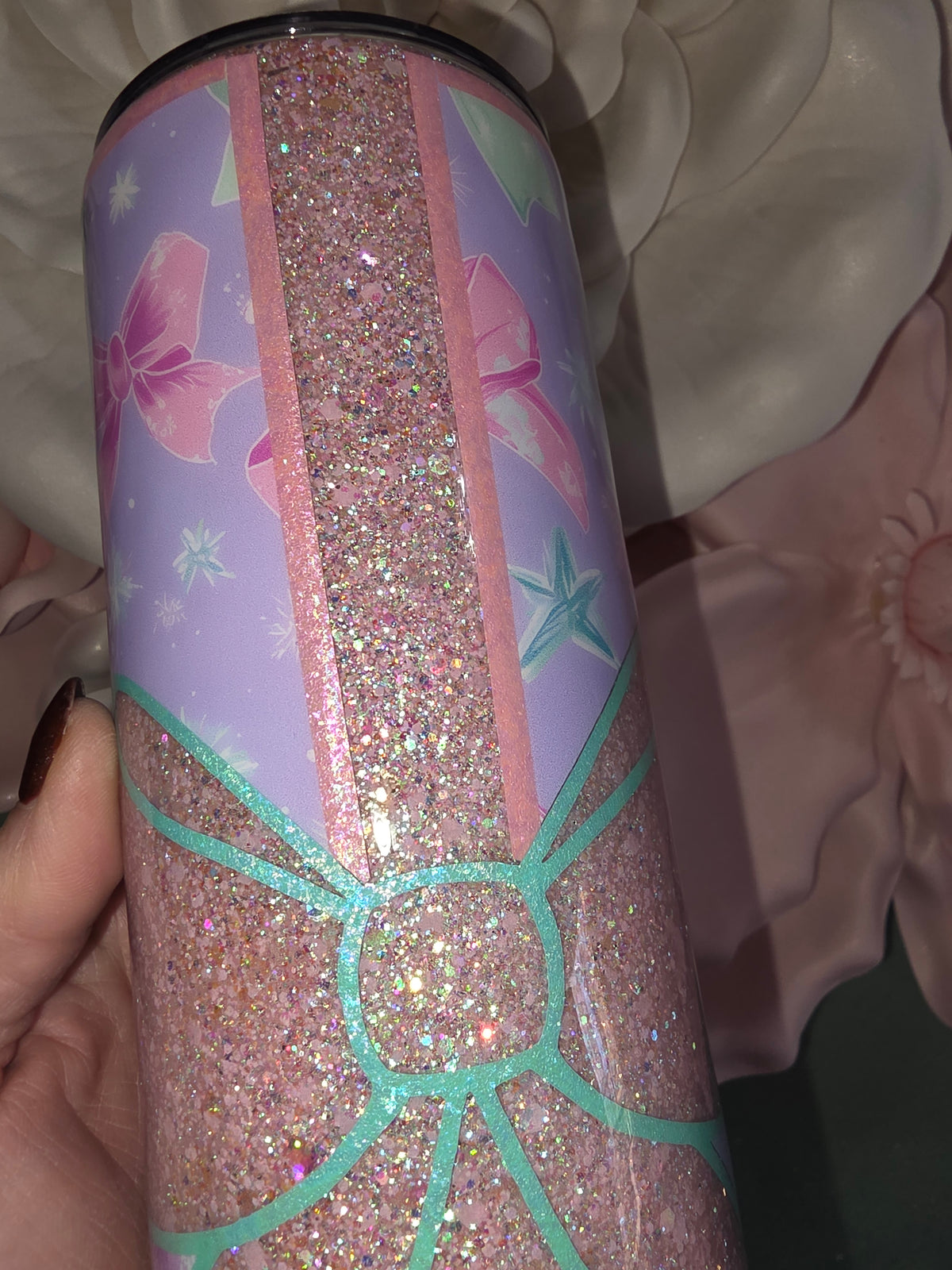 Pink Glitter Gift Bow Epoxy Tumbler