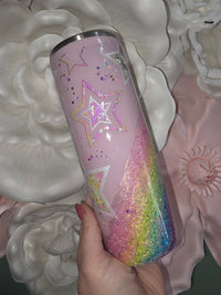 20oz Rainbow Star Holo & Glitter Snow Globe Tumbler