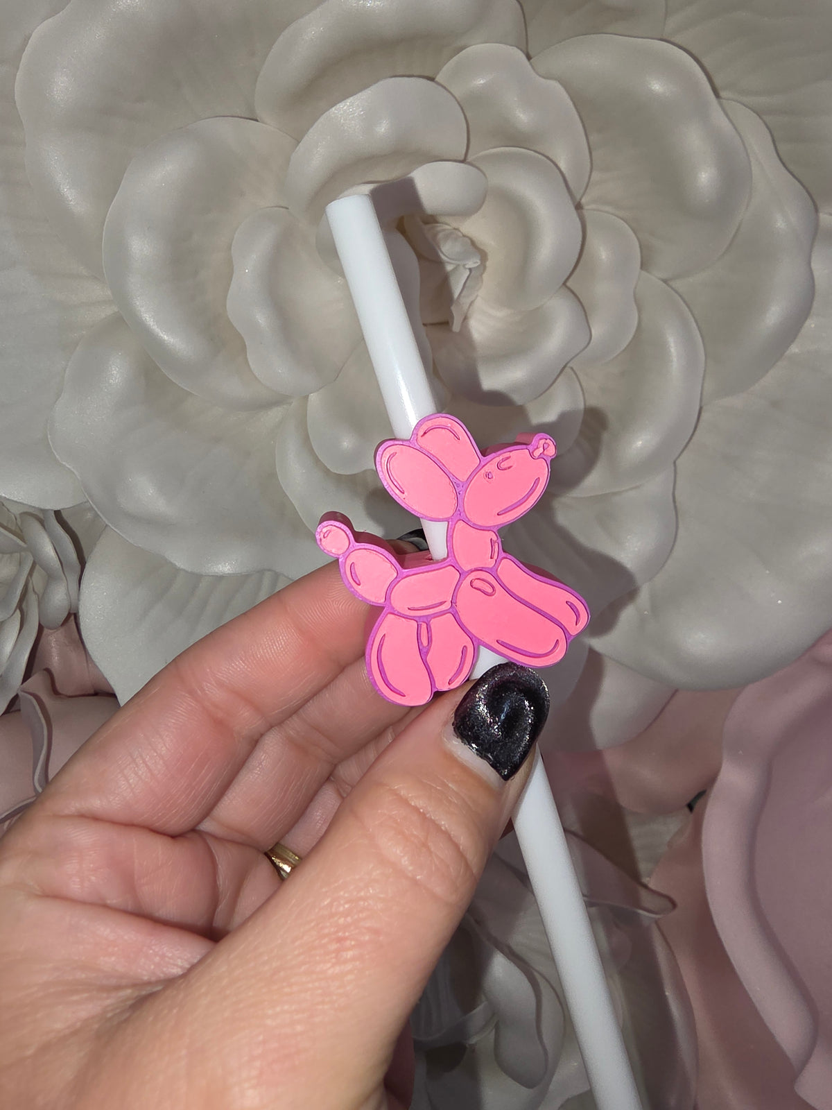 Pink Balloon Dog Straw Topper