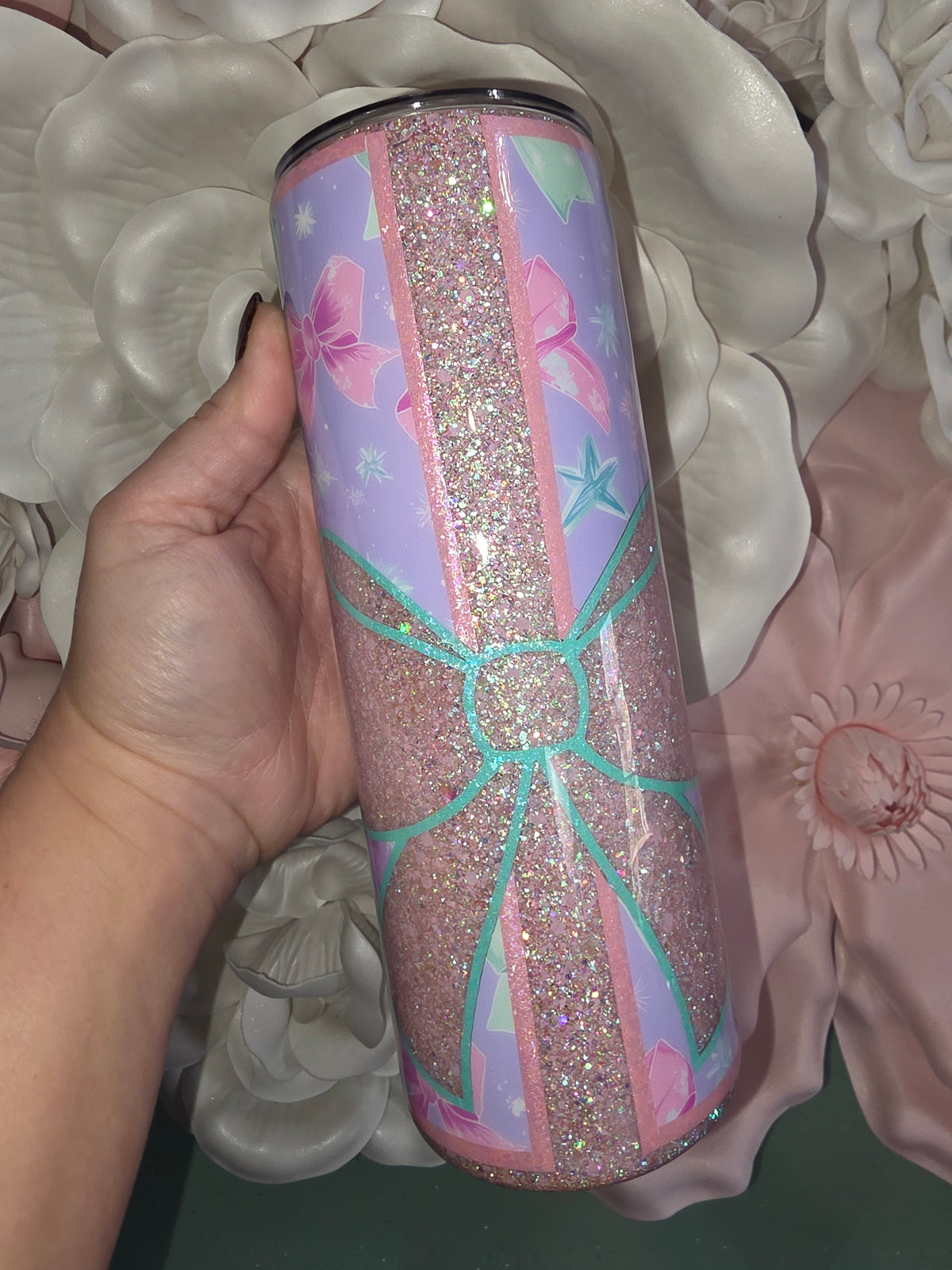 Pink Glitter Gift Bow Epoxy Tumbler