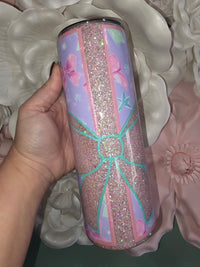 Pink Glitter Gift Bow Epoxy Tumbler