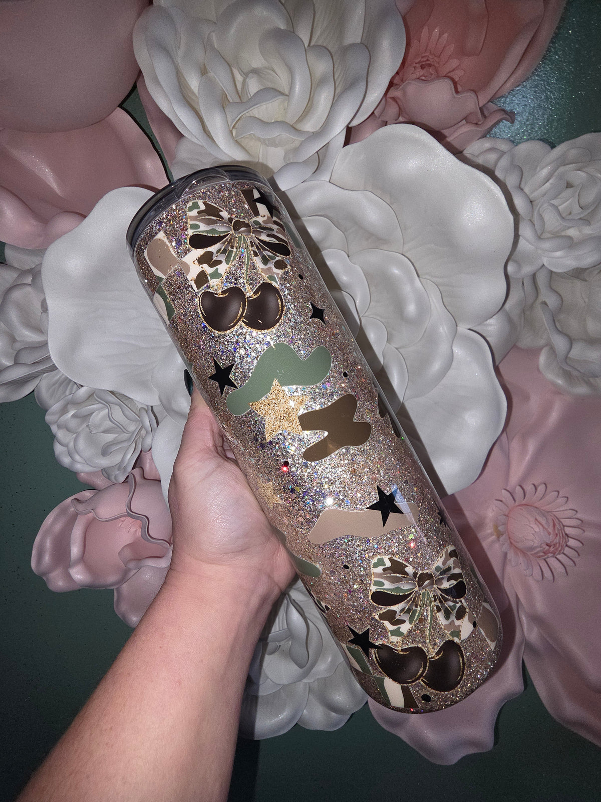 Raised On Chaos Camo Glitter Epoxy Tumbler