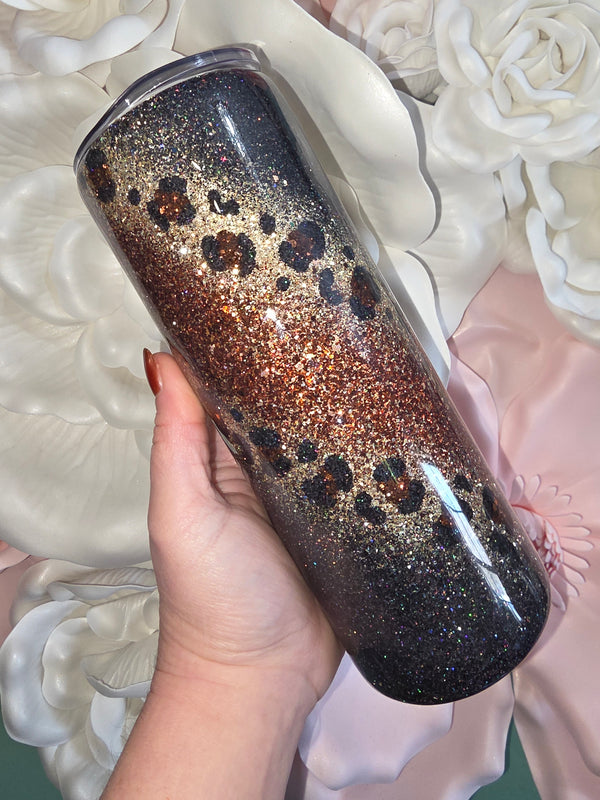 Leopard Swirl Glitter Epoxy Tumbler