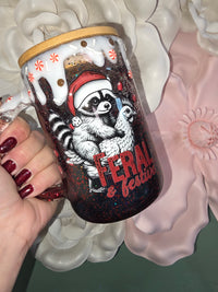 Raccoon Riding Chicken Glass Snow Globe Mug