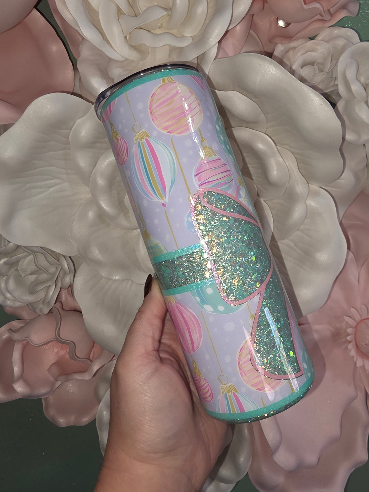 Minty Green Glitter Gift Bow Epoxy Tumbler