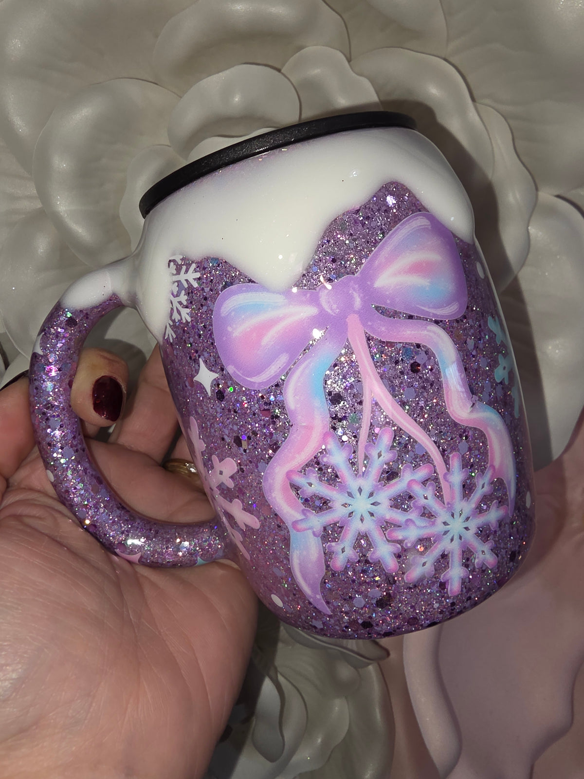Pastel Snowflake Glitter Epoxy Mug