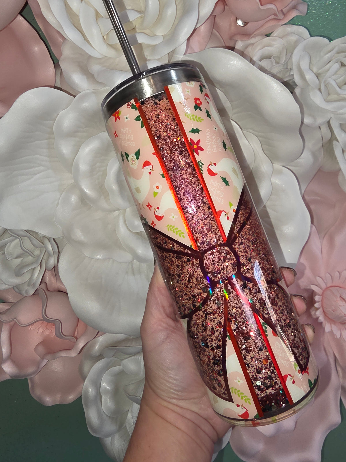 Merry Clucking Christmas Glitter Snow Globe Tumbler