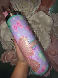 Pink Shimmer Bow Glitter Snow Globe Tumbler