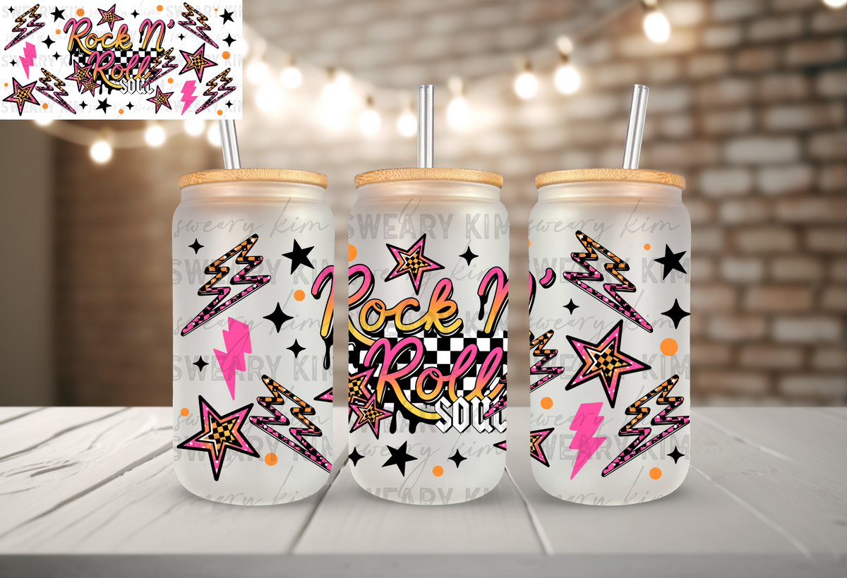 Rock N' Roll Soul UV Dtf 16oz glass can wrap