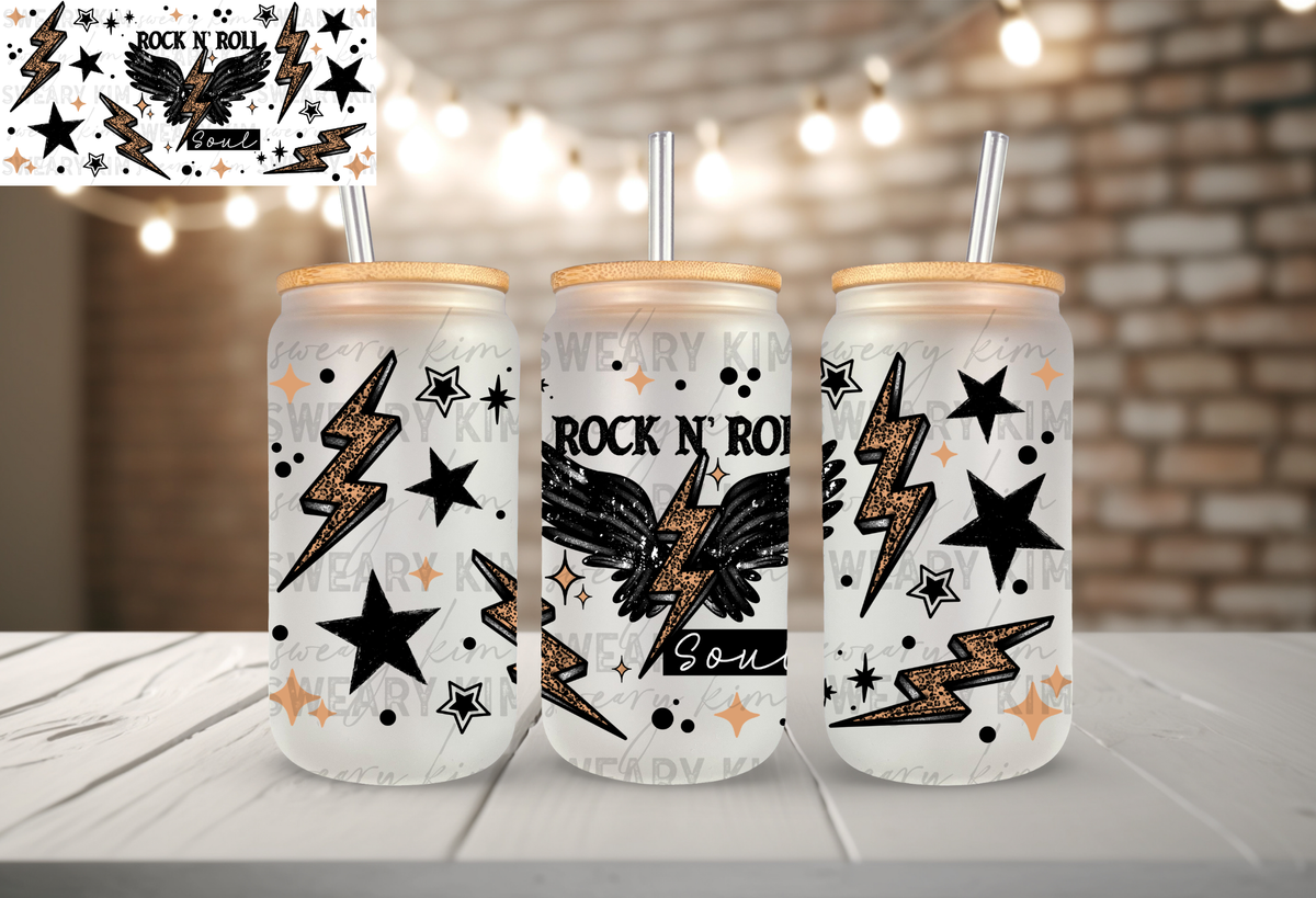 Rock N Roll Soul UV Dtf 16oz glass can wrap