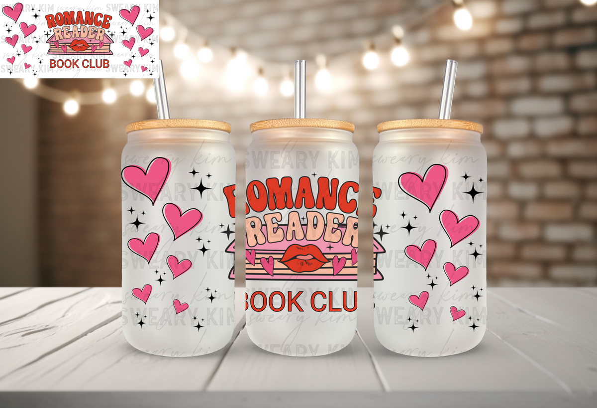 Romance Reader Book Club UV Dtf 16oz glass can wrap