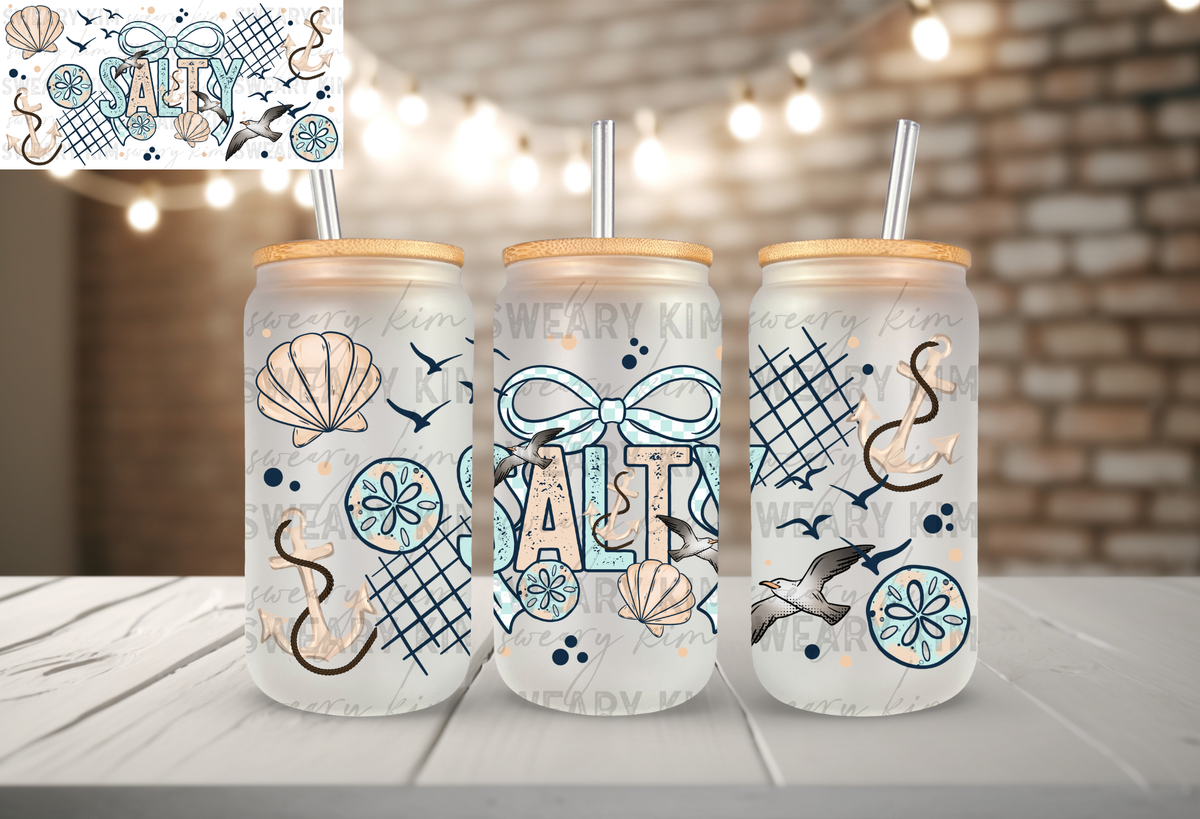 Salty Sand Dollars UV Dtf 16oz glass can wrap