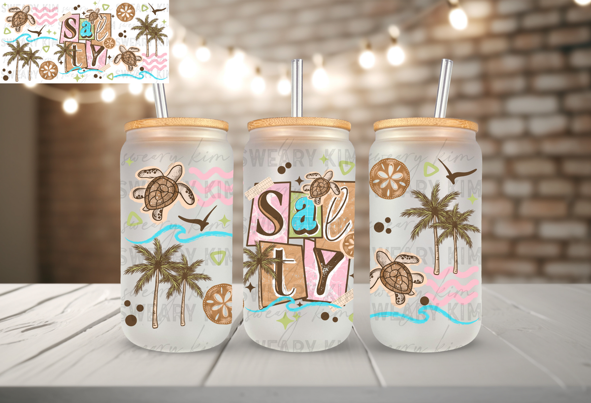 Salty Sea Turtles UV Dtf 16oz glass can wrap