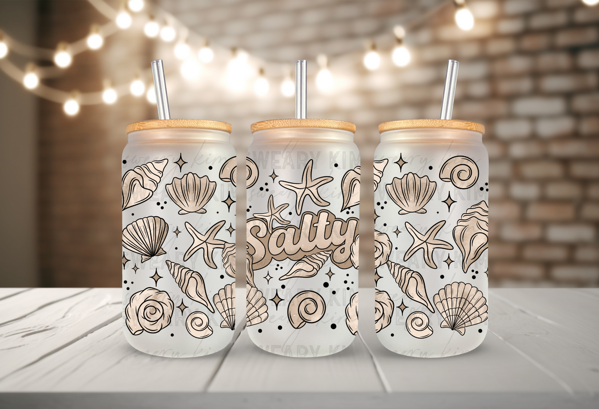 Salty Seashells UV Dtf 16oz glass can wrap